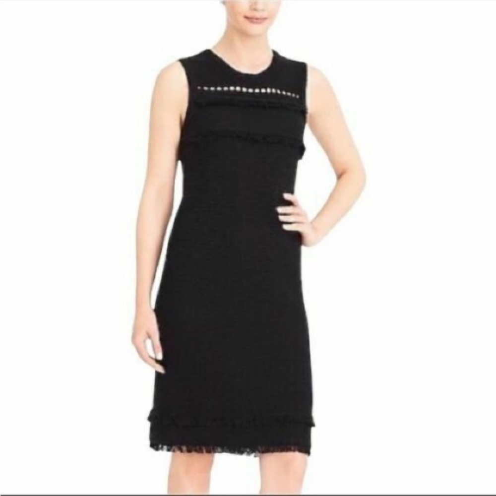 NWT J. Crew Dress Sleeveless Fringe Sweater Knit Crochet Black Eyelet Layer XS